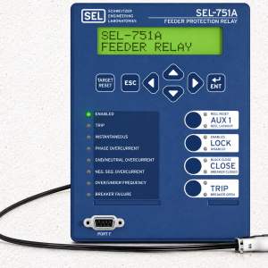 (sel) sel 751a feeder protection relay mounted in a switchgear panel